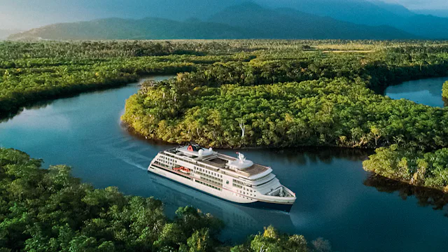 Bilden visar Hapag-Lloyds fartyg på Amazonasfloden